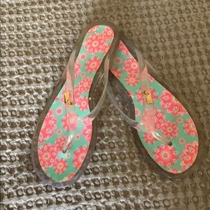Vineyard Vines Pink Floral Print Clear Sandals